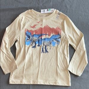 Dinosaur Print Kids Long Sleeve Shirt - Cream & Blue